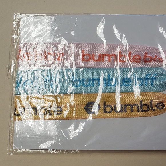 Bumble Dating Site App Yellow Blue Pink Set of 3 Hair Ties Ponytail Holders - Picture 3 of 4